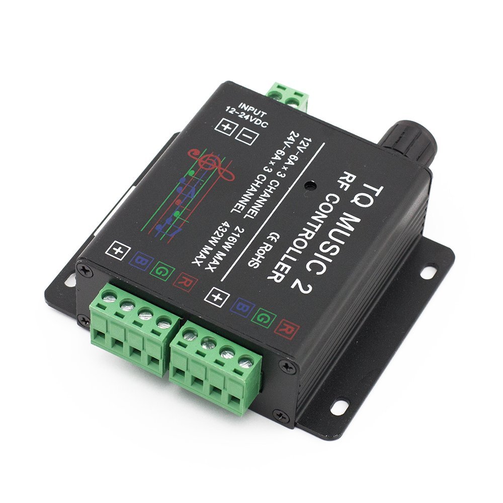 DC12/24V 6A3CH Max 216W, LED Music rhythm Controller Sound Recognition for KTV bar or cars, IR Remote control RGB Strips or Modules